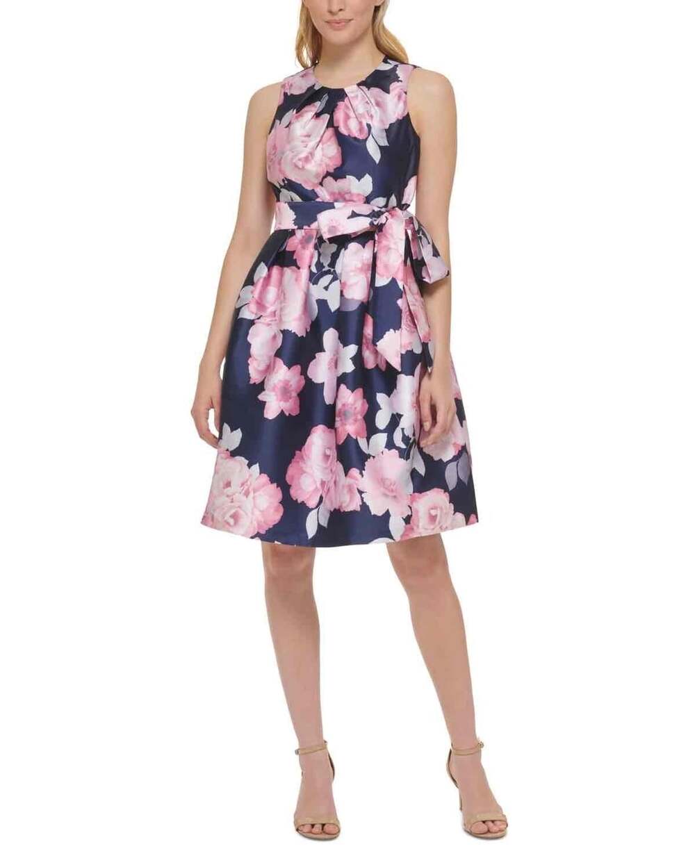 NWT Jessica Howard Womens Petite Floral Sleeveless Tie Waist Dress Size 6